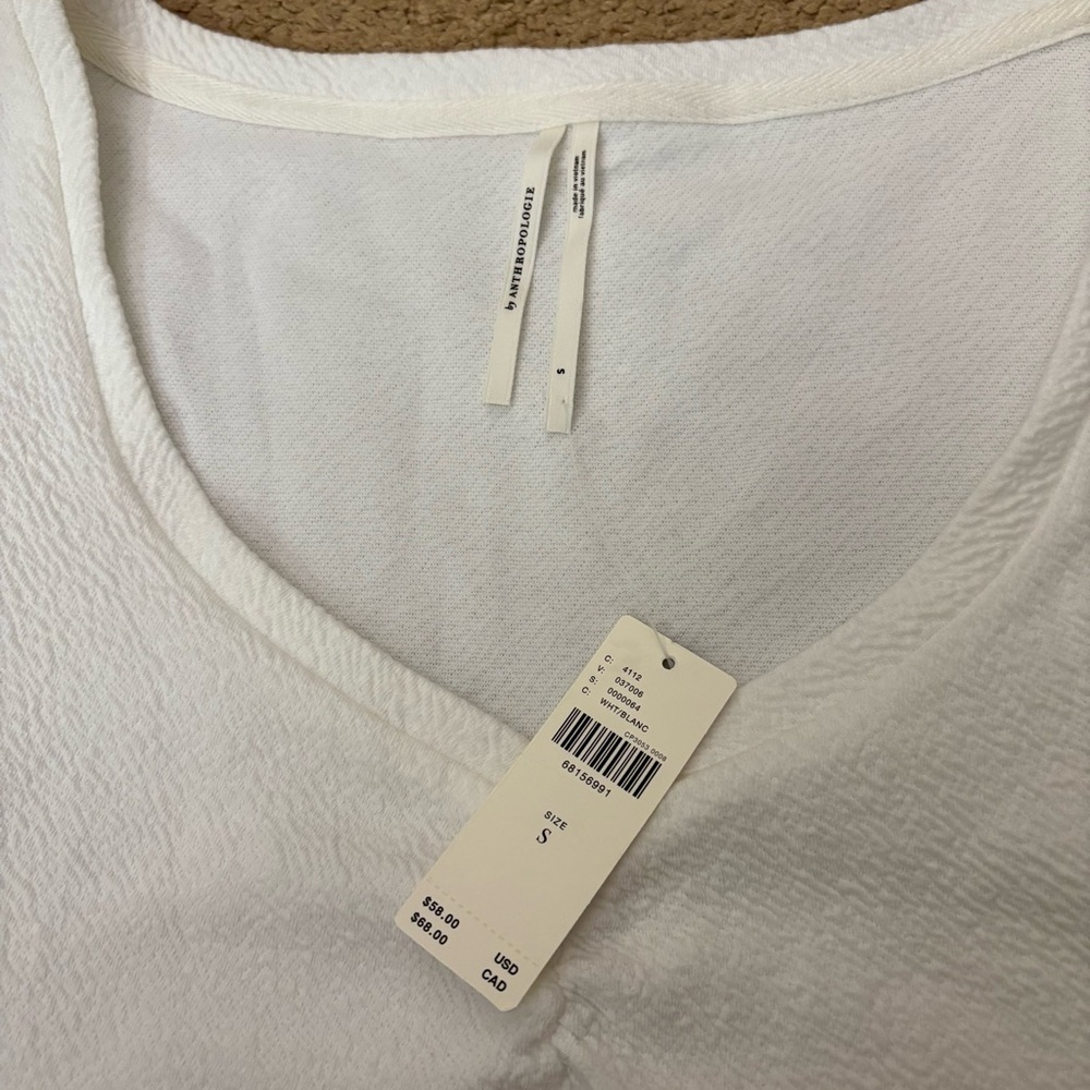 Anthropologie Scoop Neck Rushed White Crop Top Size Small New With Tag - Picture 4 of 8